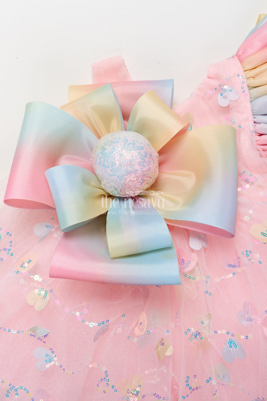 The Nesavu Girls Fancy Party Frock Baby Girls Fancy Frock with Sequins for Birthday Parties Nesavu Nesavu fancy frock baby girls sequins bow detail birthdays