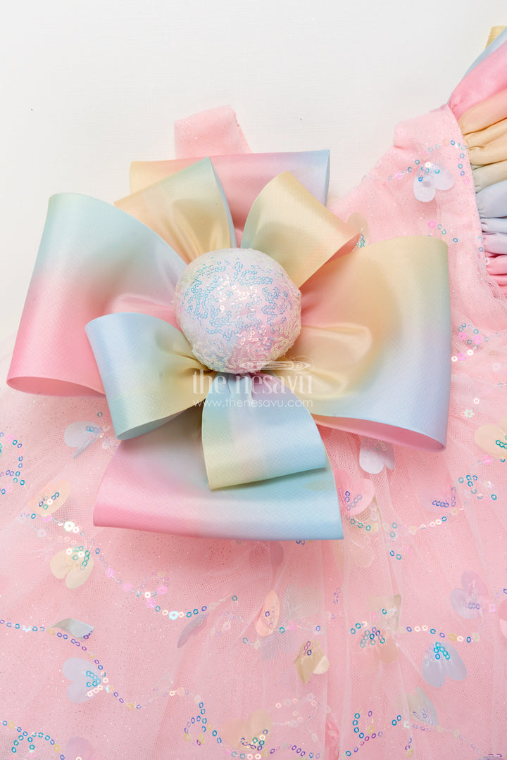The Nesavu Girls Fancy Party Frock Baby Girls Fancy Frock with Sequins for Birthday Parties Nesavu Nesavu fancy frock baby girls sequins bow detail birthdays