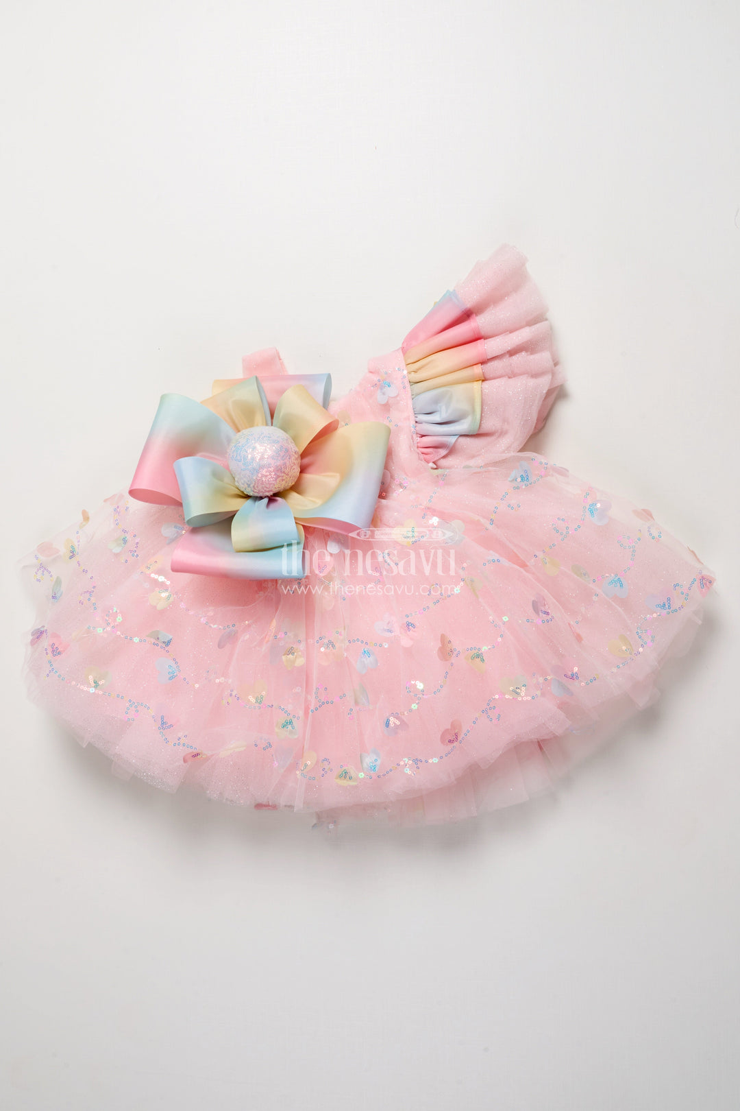 The Nesavu Girls Fancy Party Frock Baby Girls Fancy Frock with Sequins for Birthday Parties Nesavu Nesavu fancy frock baby girls sequins bow detail birthdays