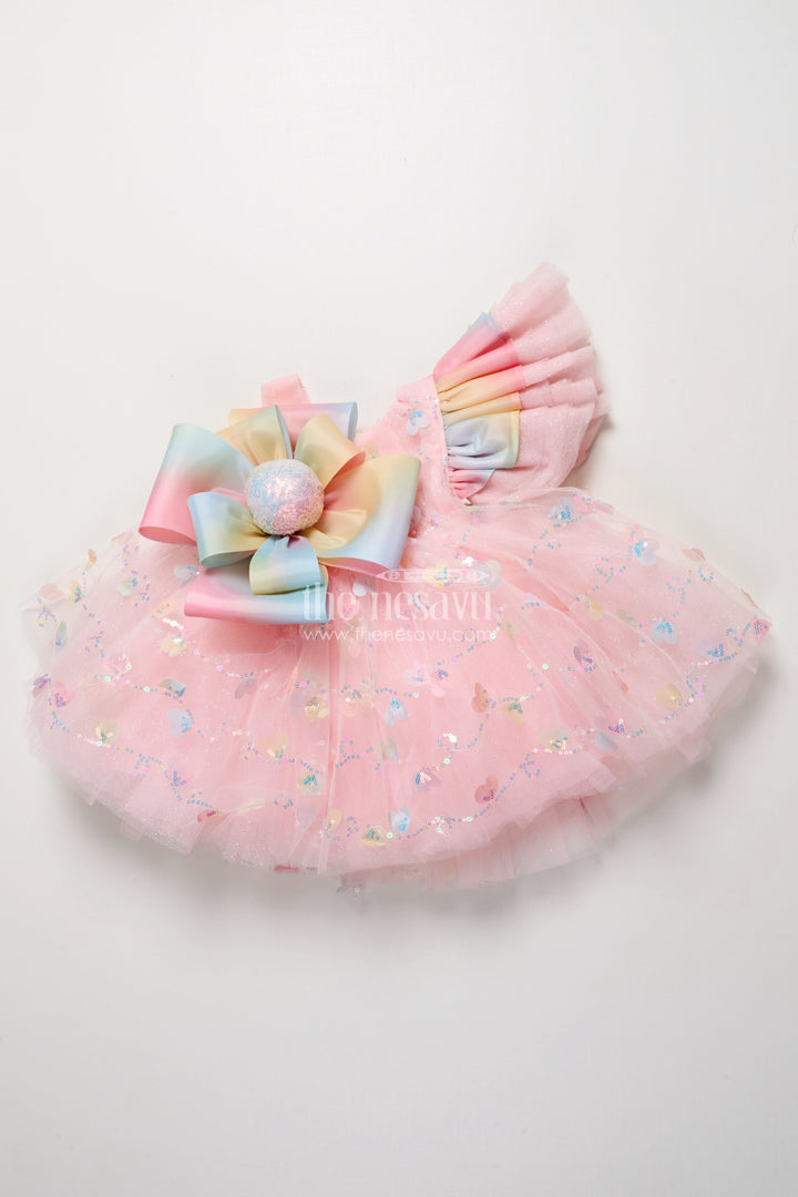 The Nesavu Girls Fancy Party Frock Baby Girls Fancy Frock with Sequins for Birthday Parties Nesavu Nesavu fancy frock baby girls sequins bow detail birthdays
