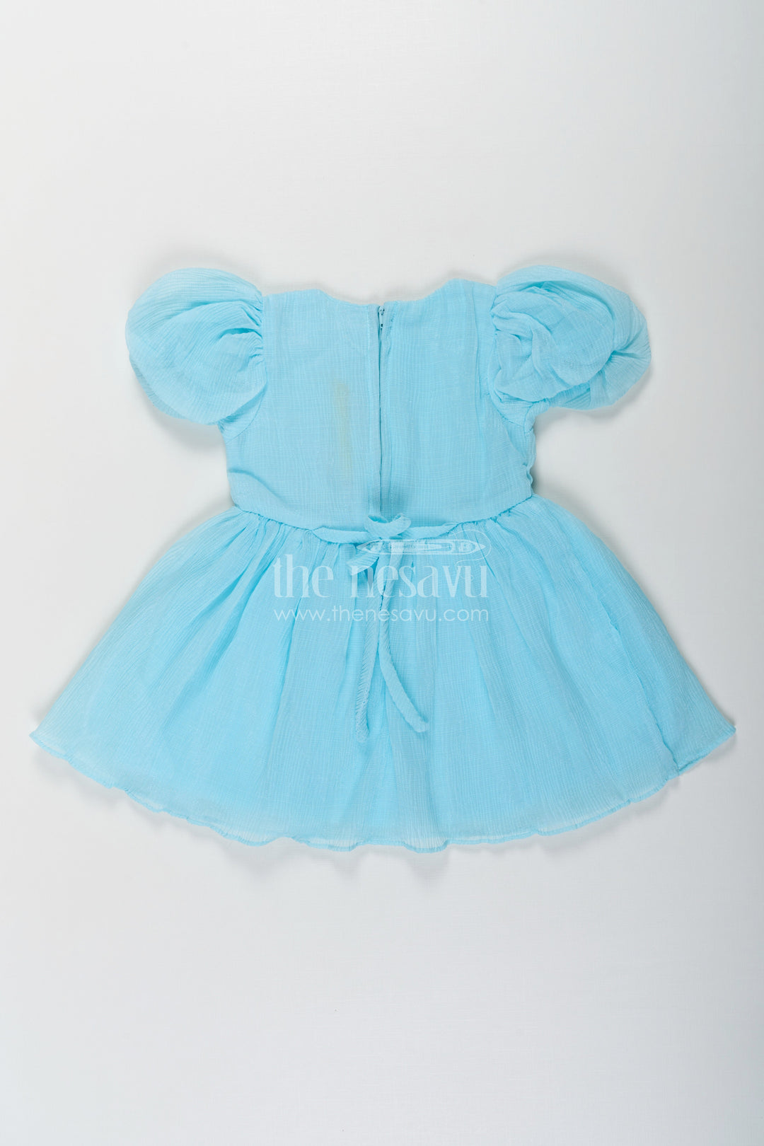 The Nesavu Baby Fancy Frock Baby Girls Floral Organza Frock in Chinon Chiffon with Puff Sleeves and Magic Sequin Embroidery Nesavu Baby Girls Floral Organza Frock Chinon Chiffon Magic Sequin Embroidery | The Nesavu
