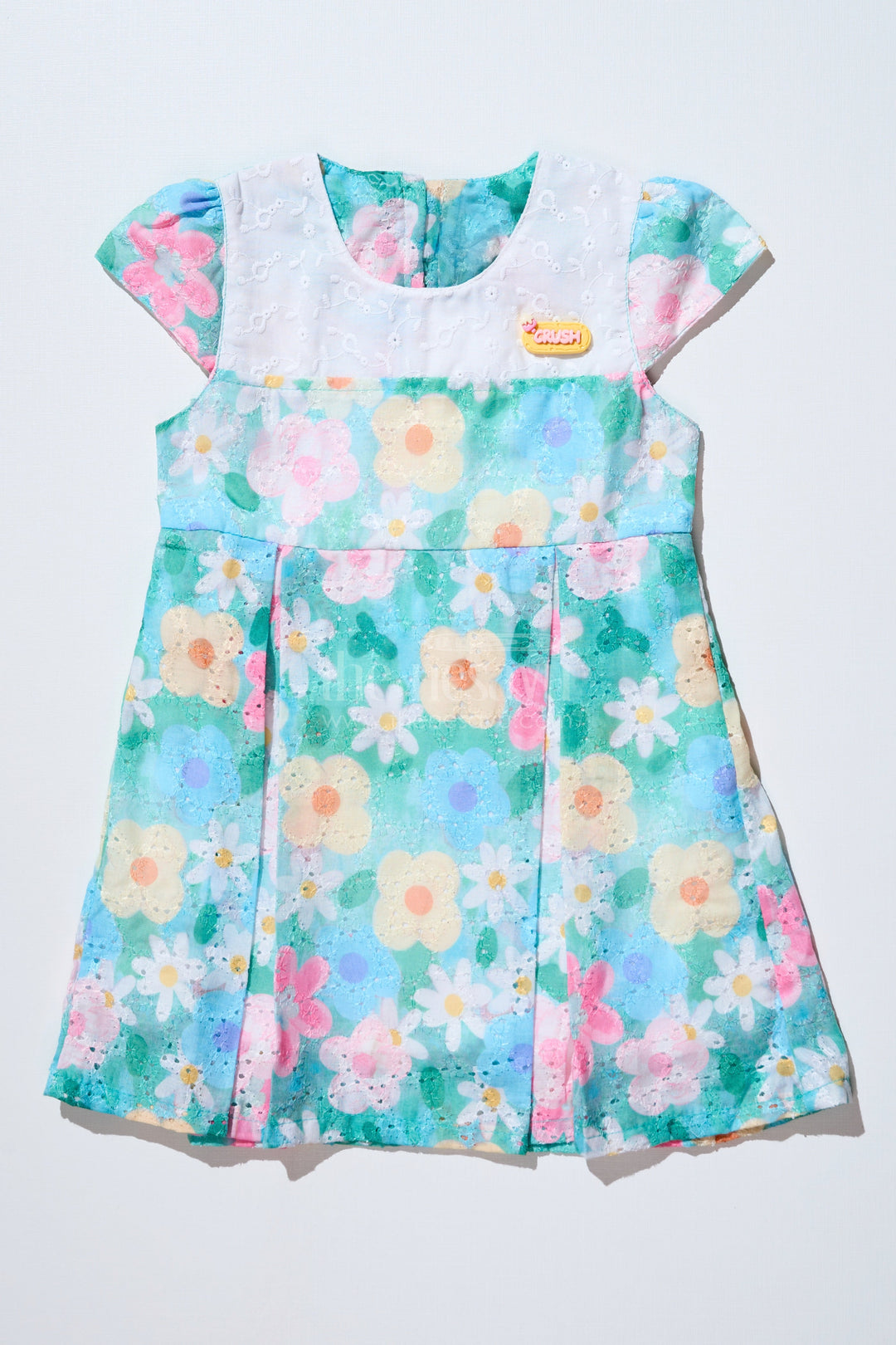 The Nesavu Baby Cotton Frocks Baby Girls Floral Print Frock in Chikankari Cotton with Digital Prints and Lace Yoke Nesavu 14 (6M) / Green BFJ720A-14 Baby Girls Floral Print Frock Chikankari Cotton Digital Prints Lace Yoke | The Nesavu