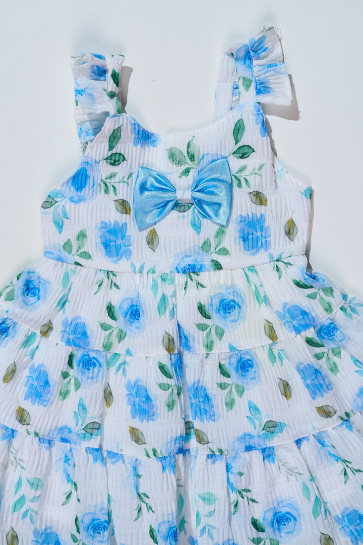 The Nesavu Baby Fancy Frock Baby Girls Floral Printed Frock in Blended Silk Popcorn Fabric with Bow Detail Nesavu Baby Girls Floral Printed Frock Blended Silk Popcorn Fabric Bow | The Nesavu