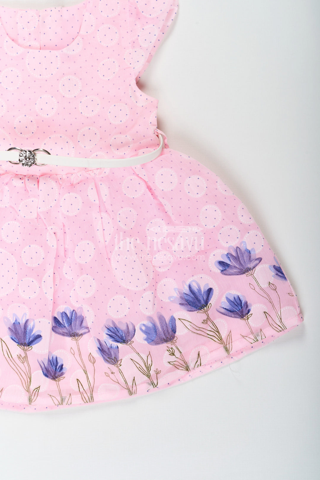 The Nesavu Baby Cotton Frocks Baby Girls Floral Short Frock in Pink Cotton Blend with Digital Print and Matching Accessories Nesavu Baby Girls Floral Short Frock Pink Cotton Blend Digital Print Matching Band | The Nesavu