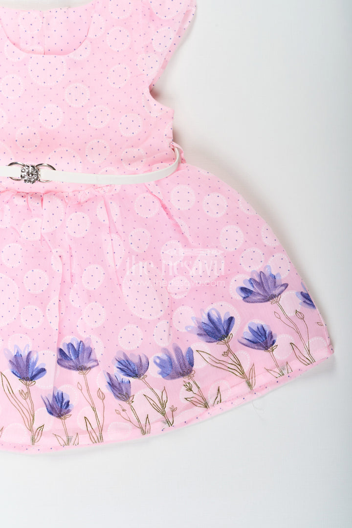 The Nesavu Baby Cotton Frocks Baby Girls Floral Short Frock in Pink Cotton Blend with Digital Print and Matching Accessories Nesavu Baby Girls Floral Short Frock Pink Cotton Blend Digital Print Matching Band | The Nesavu