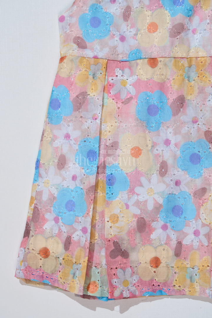 The Nesavu Baby Cotton Frocks Baby Girls Flower Print Frock in Chikankari Cotton with Digital Prints and Lace Details Nesavu Baby Girls Flower Print Frock Chikankari Cotton Digital Prints Lace Details | The Nesavu