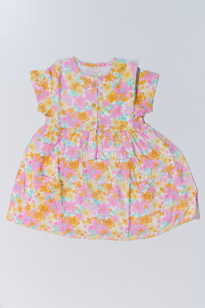 The Nesavu Baby Cotton Frocks Baby Girls Flower Print Frock with Button-Down Front and Side Pockets for a Cute Everyday Look Nesavu 10 (NB) / Multicolor BFJ736A-10 Baby Girls Flower Print Frock Button-Down Front Pockets a Cute Look | The Nesavu