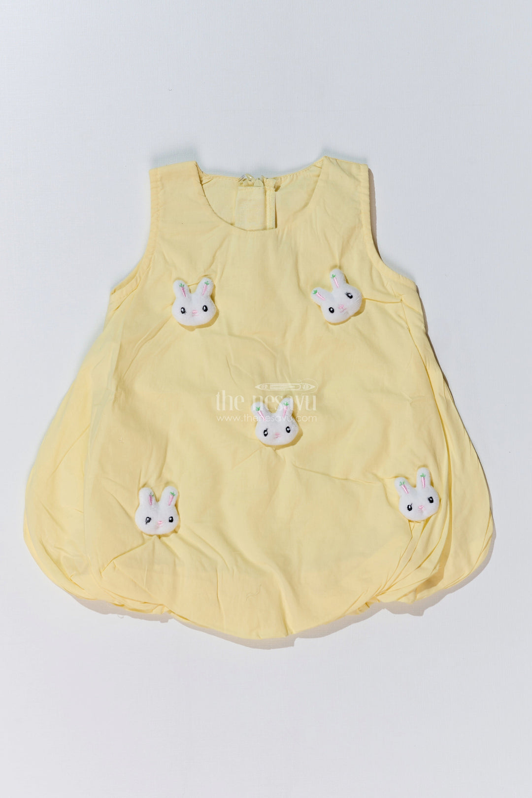 The Nesavu Baby Cotton Frocks Baby Girls Frock Design Party Wear with Adorable Bunny Patches and a Flared Cotton Skirt Nesavu 14 (6M) / Yellow BFJ741A-14 Baby Girls Frock Design Party Wear Cute Bunny Patches Flared Cotton Skirt | The Nesavu