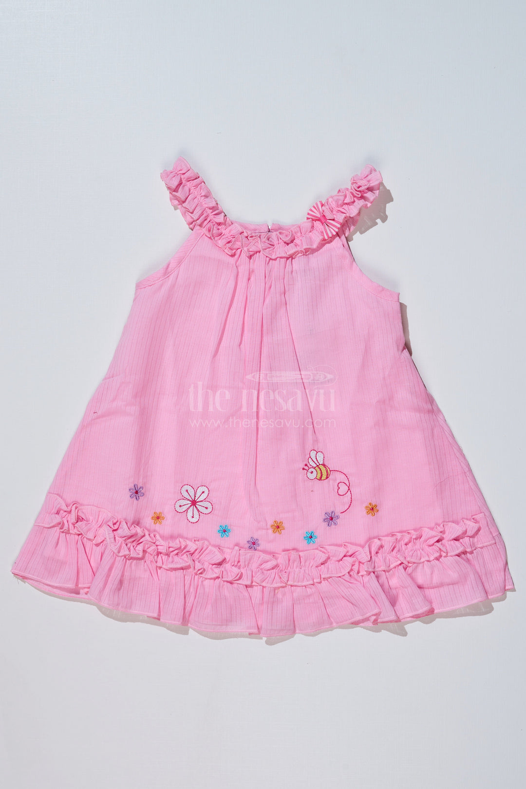 The Nesavu Baby Cotton Frocks Baby Girls Frock for Birthday in Cotton with Embroidered Floral Details and Ruffled Straps Nesavu 14 (6M) / Pink BFJ719B-14 Baby Girls Frock Birthday Cotton Embroidered Floral Details Ruffled Straps | The Nesavu