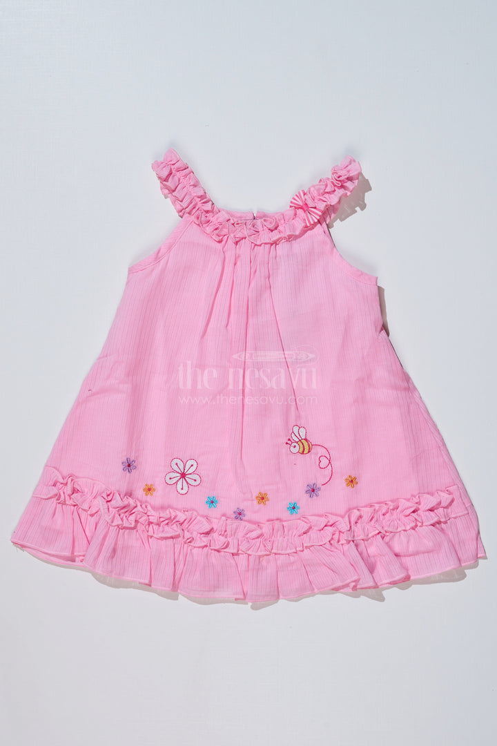 The Nesavu Baby Cotton Frocks Baby Girls Frock for Birthday in Cotton with Embroidered Floral Details and Ruffled Straps Nesavu 14 (6M) / Pink BFJ719B-14 Baby Girls Frock Birthday Cotton Embroidered Floral Details Ruffled Straps | The Nesavu