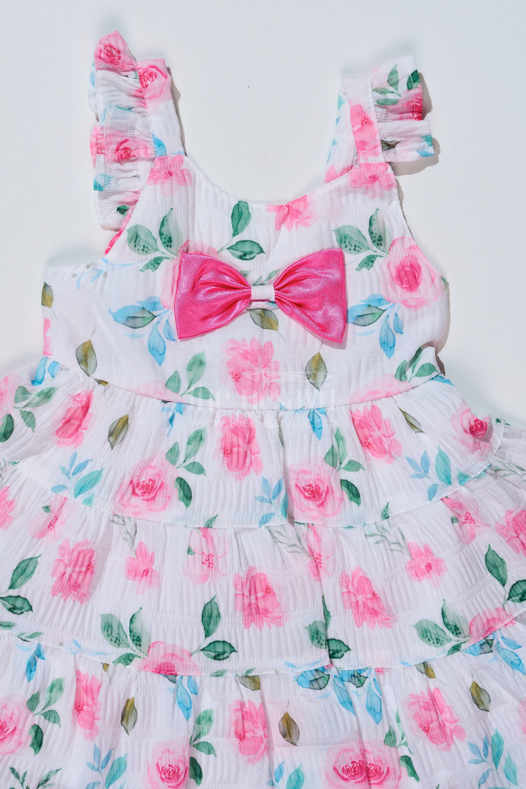 The Nesavu Baby Fancy Frock Baby Girls Frock for Birthday Party in Blended Silk Popcorn Fabric with Floral Print and Satin Bow Nesavu Baby Girls Frock Birthday Party Blended Silk Popcorn Fabric Floral Print | The Nesavu