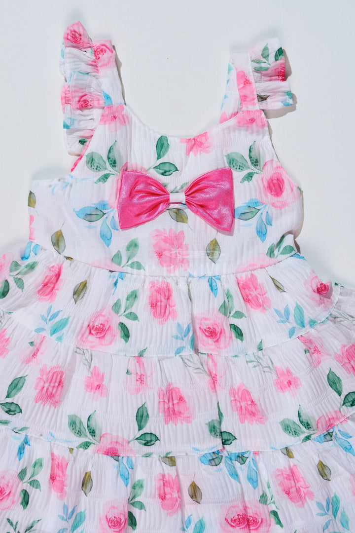 The Nesavu Baby Fancy Frock Baby Girls Frock for Birthday Party in Blended Silk Popcorn Fabric with Floral Print and Satin Bow Nesavu Baby Girls Frock Birthday Party Blended Silk Popcorn Fabric Floral Print | The Nesavu