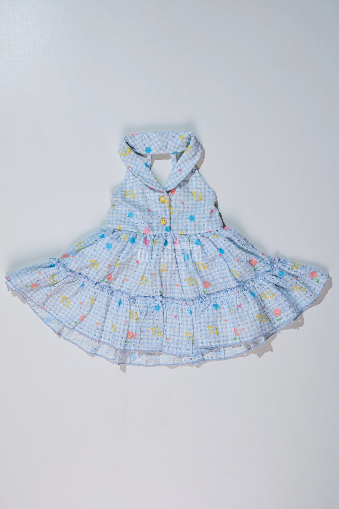 The Nesavu Baby Cotton Frocks Baby Girls Frock Suit Look with Blue Checked Pattern and Ruffled Layers for a Chic Outfit Nesavu 14 (6M) / Blue BFJ738A-14 Baby Girls Frock Suit Look Checked Print Ruffled Layers Everyday Elegance | The Nesavu