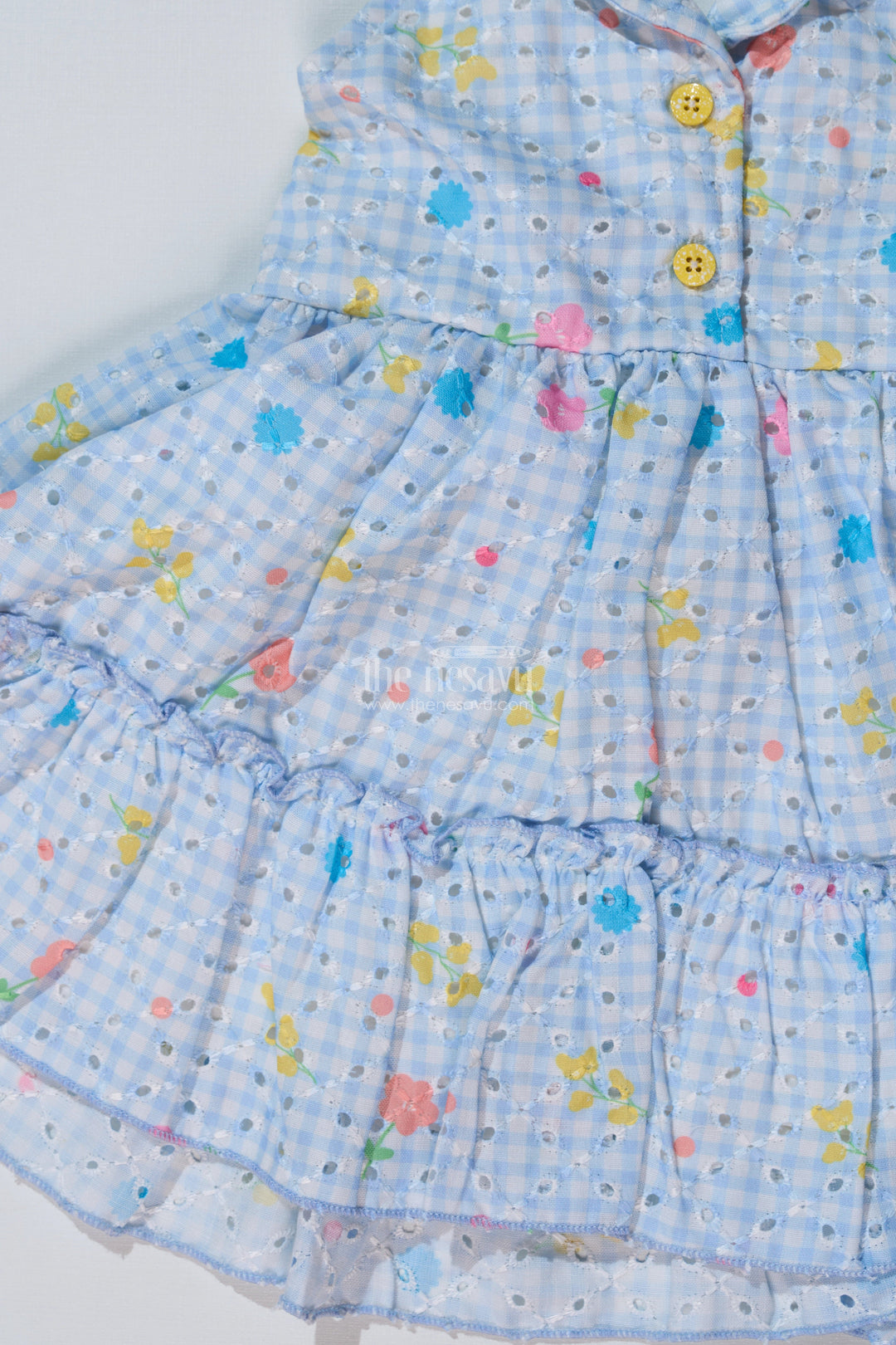 The Nesavu Baby Cotton Frocks Baby Girls Frock Suit Look with Blue Checked Pattern and Ruffled Layers for a Chic Outfit Nesavu Baby Girls Frock Suit Look Checked Print Ruffled Layers Everyday Elegance | The Nesavu