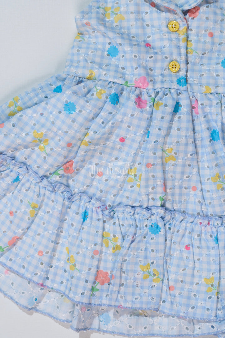 The Nesavu Baby Cotton Frocks Baby Girls Frock Suit Look with Blue Checked Pattern and Ruffled Layers for a Chic Outfit Nesavu Baby Girls Frock Suit Look Checked Print Ruffled Layers Everyday Elegance | The Nesavu