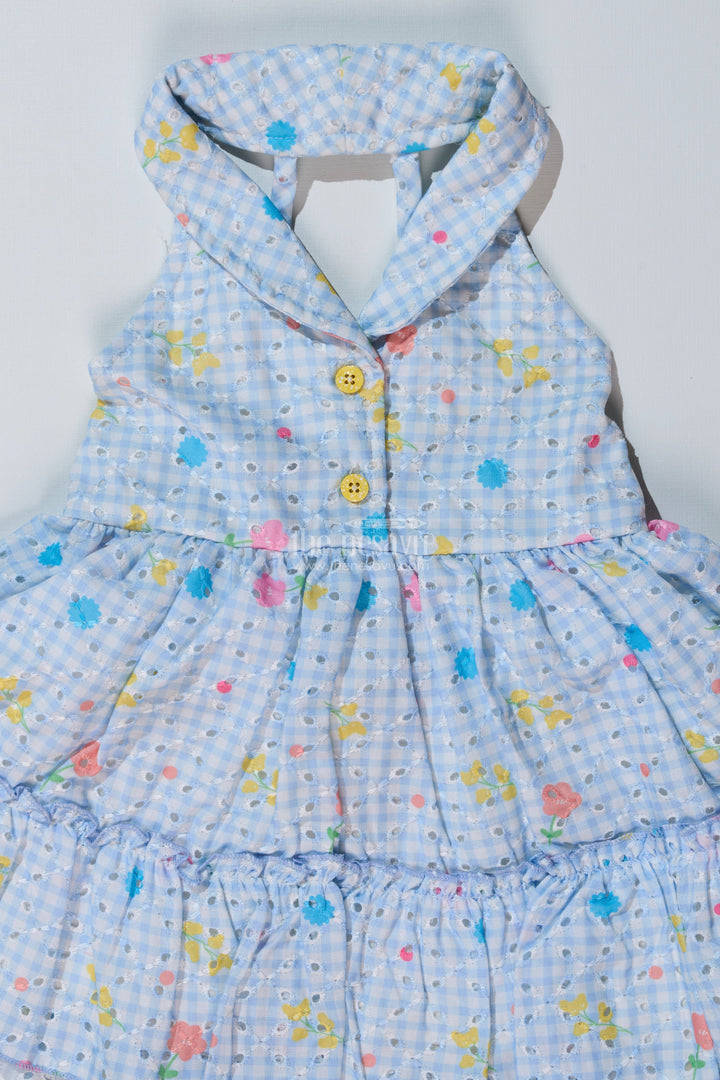 The Nesavu Baby Cotton Frocks Baby Girls Frock Suit Look with Blue Checked Pattern and Ruffled Layers for a Chic Outfit Nesavu Baby Girls Frock Suit Look Checked Print Ruffled Layers Everyday Elegance | The Nesavu