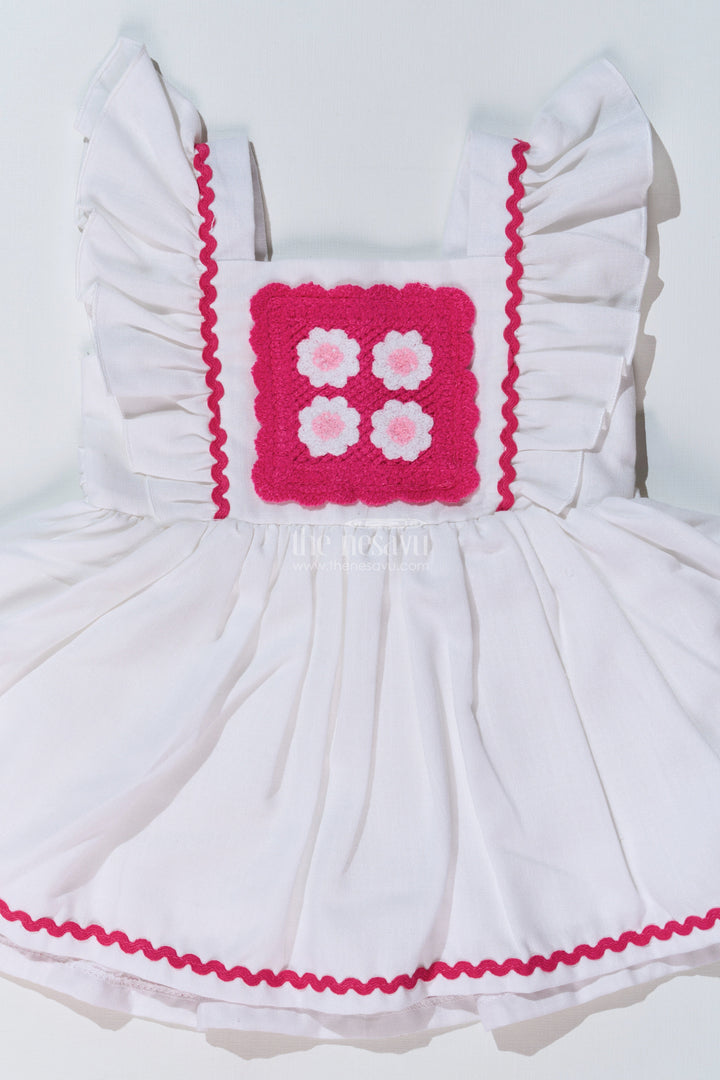 The Nesavu Baby Cotton Frocks Baby Girls Frock Suit White with Embroidered Bodice and Flowy Rayon Skirt for a Classic Look Nesavu Baby Girls Frock Suit White Embroidered Bodice Flowy Rayon Skirt | The Nesavu