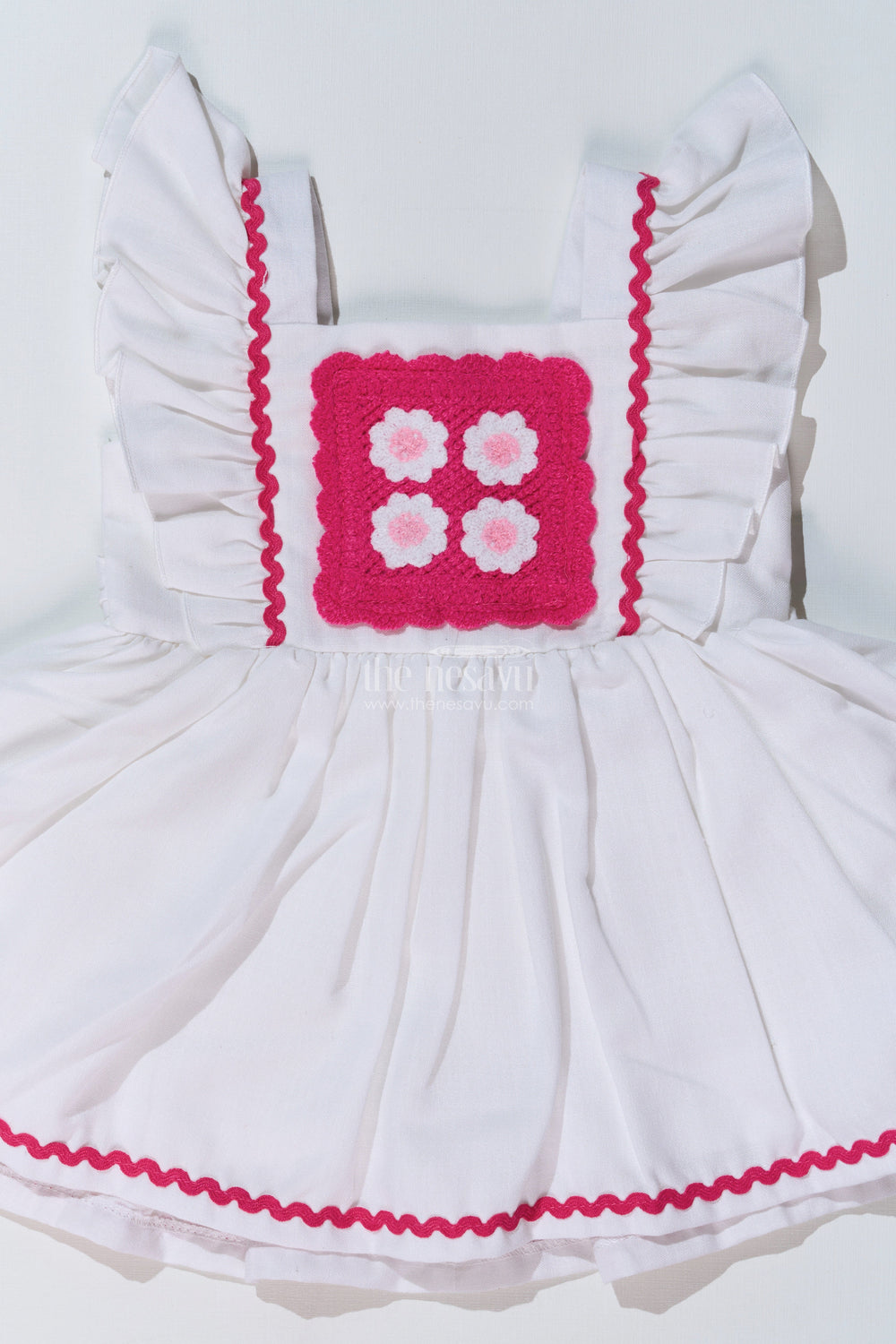 The Nesavu Baby Cotton Frocks Baby Girls Frock Suit White with Embroidered Bodice and Flowy Rayon Skirt for a Classic Look Nesavu Nesavu Baby Girls Frock Suit White Embroidered Bodice Flowy Rayon Skirt