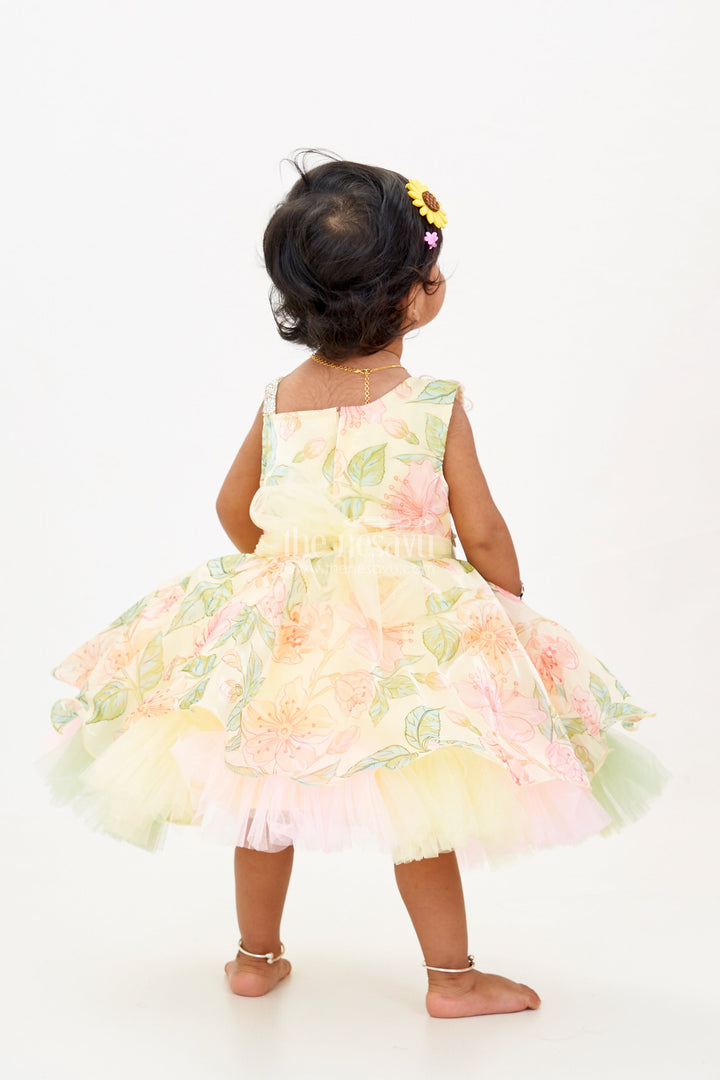 The Nesavu Baby Fancy Frock Baby Girls Gown Frock in Satin Organza with Floral 3D Appliqué and Layered Tulle Skirt Nesavu Baby Girls Gown Frock Satin Organza 3D Floral Appliqu Layered Tulle | The Nesavu