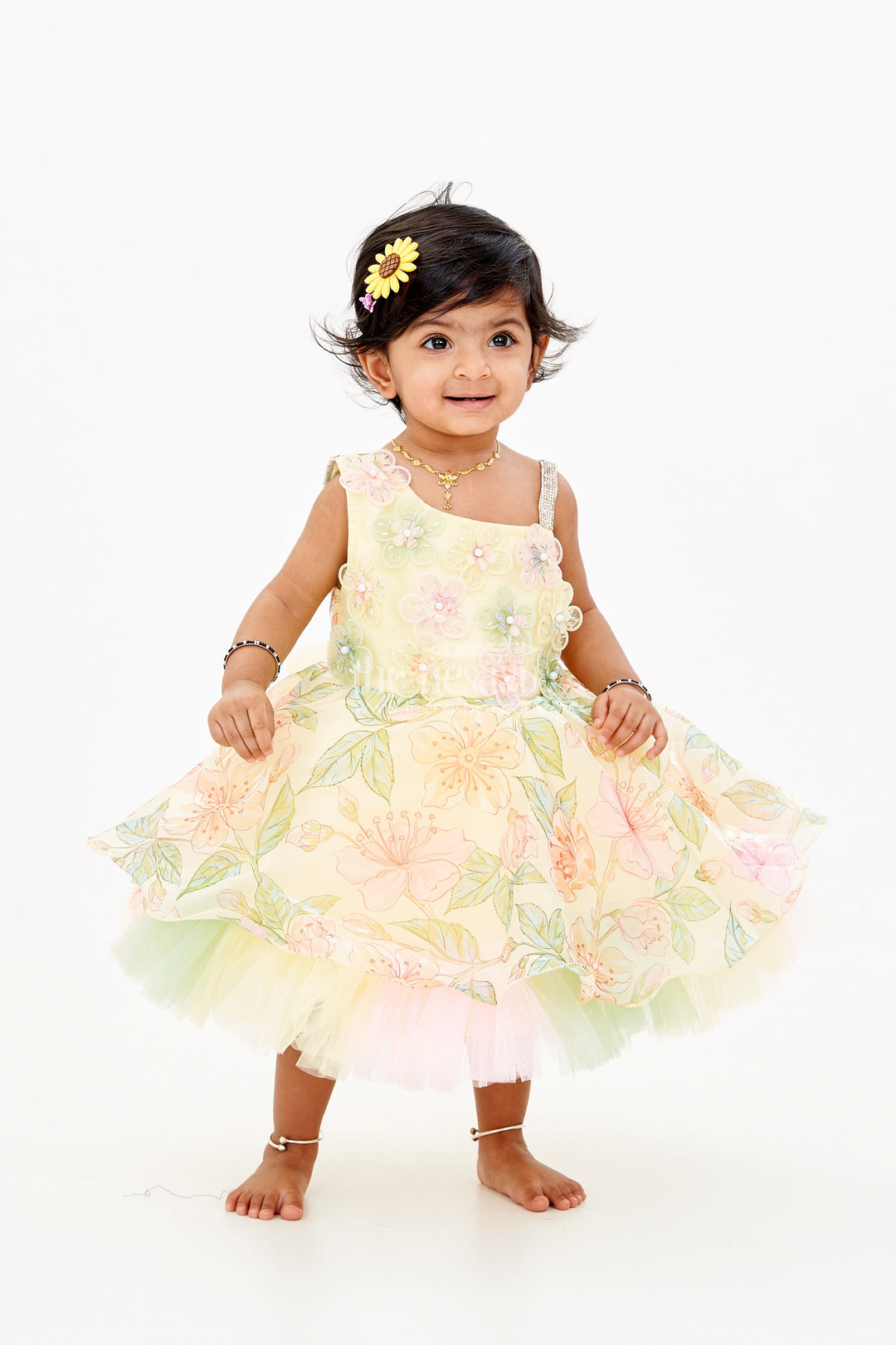 The Nesavu Baby Fancy Frock Baby Girls Gown Frock in Satin Organza with Floral 3D Appliqué and Layered Tulle Skirt Nesavu Baby Girls Gown Frock Satin Organza 3D Floral Appliqu Layered Tulle | The Nesavu