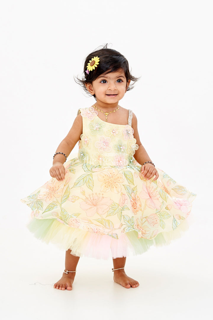 The Nesavu Baby Fancy Frock Baby Girls Gown Frock in Satin Organza with Floral 3D Appliqué and Layered Tulle Skirt Nesavu Baby Girls Gown Frock Satin Organza 3D Floral Appliqu Layered Tulle | The Nesavu