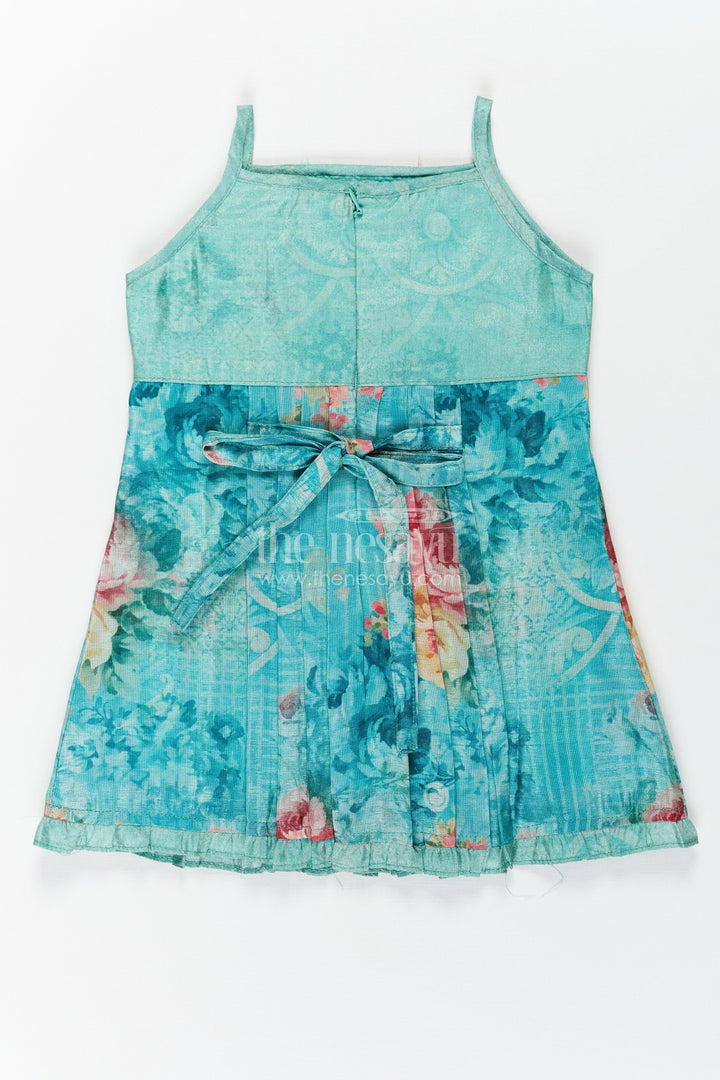 The Nesavu Baby Cotton Frocks Baby Girls Green Cotton Dress with Floral Digital Prints and Gold Sequin Embroidered Yoke Nesavu Baby Girls Green Cotton Dress with Floral Digital Print and Sequin Embroidered Yoke | The Nesavu