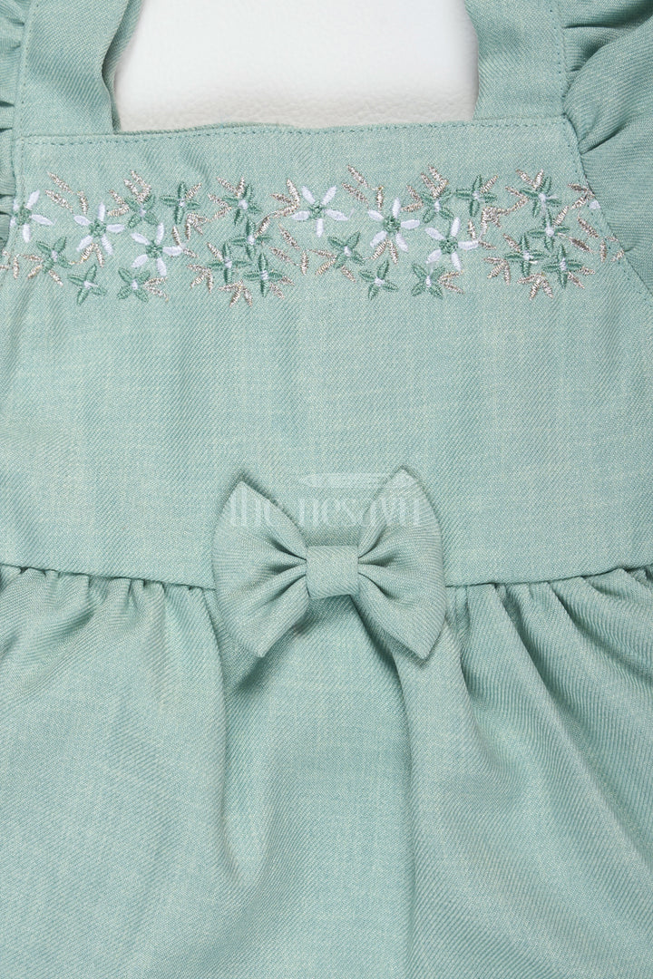 The Nesavu Baby Cotton Frocks Baby Girls Green Cotton Frock with Ruffle Sleeves and Embroidered Bodice for Summer Parties Nesavu Nesavu Baby Girls Green Cotton Frock Embroidery Ruffles Summer Parties Casual Events