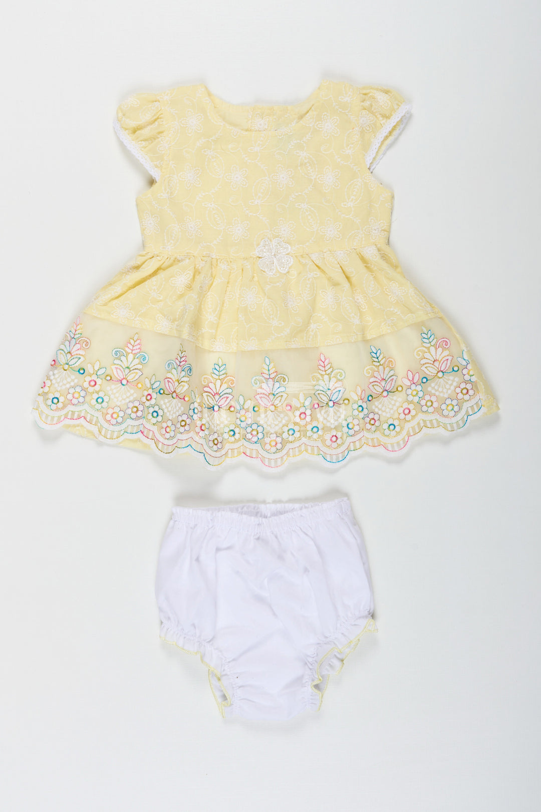 The Nesavu Baby Cotton Frocks Baby Girls Latest Cotton Frock in Chikan Embroidery with Floral Lace Border and Matching Bloomer Nesavu Baby Girls Latest Cotton Frock Chikan Embroidery Matching Bloomer | The Nesavu