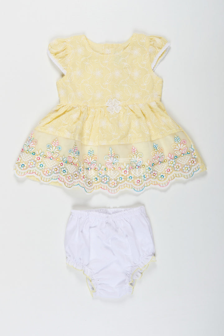 The Nesavu Baby Cotton Frocks Baby Girls Latest Cotton Frock in Chikan Embroidery with Floral Lace Border and Matching Bloomer Nesavu Baby Girls Latest Cotton Frock Chikan Embroidery Matching Bloomer | The Nesavu