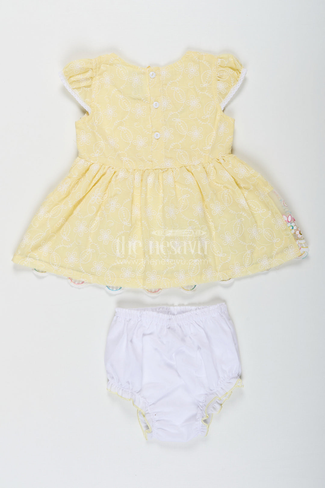 The Nesavu Baby Cotton Frocks Baby Girls Latest Cotton Frock in Chikan Embroidery with Floral Lace Border and Matching Bloomer Nesavu Baby Girls Latest Cotton Frock Chikan Embroidery Matching Bloomer | The Nesavu