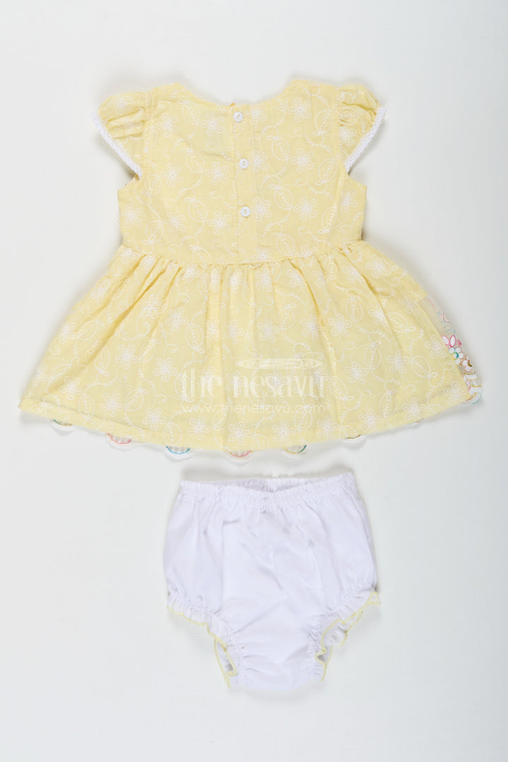 The Nesavu Baby Cotton Frocks Baby Girls Latest Cotton Frock in Chikan Embroidery with Floral Lace Border and Matching Bloomer Nesavu Baby Girls Latest Cotton Frock Chikan Embroidery Matching Bloomer | The Nesavu