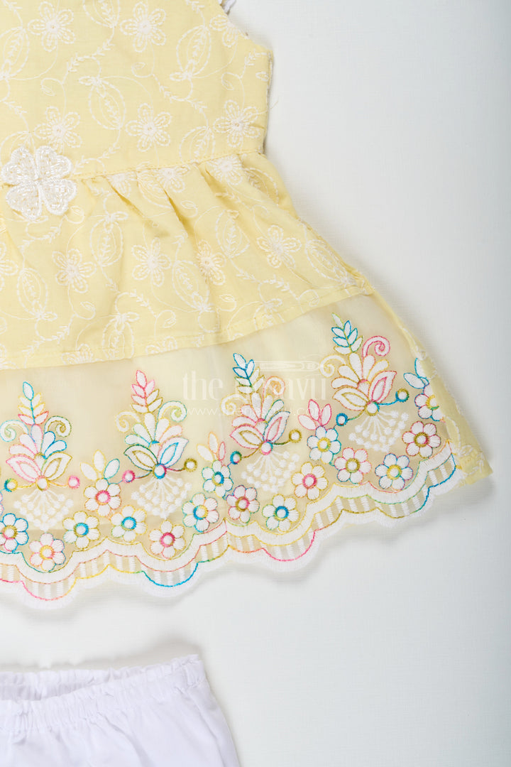 The Nesavu Baby Cotton Frocks Baby Girls Latest Cotton Frock in Chikan Embroidery with Floral Lace Border and Matching Bloomer Nesavu Baby Girls Latest Cotton Frock Chikan Embroidery Matching Bloomer | The Nesavu