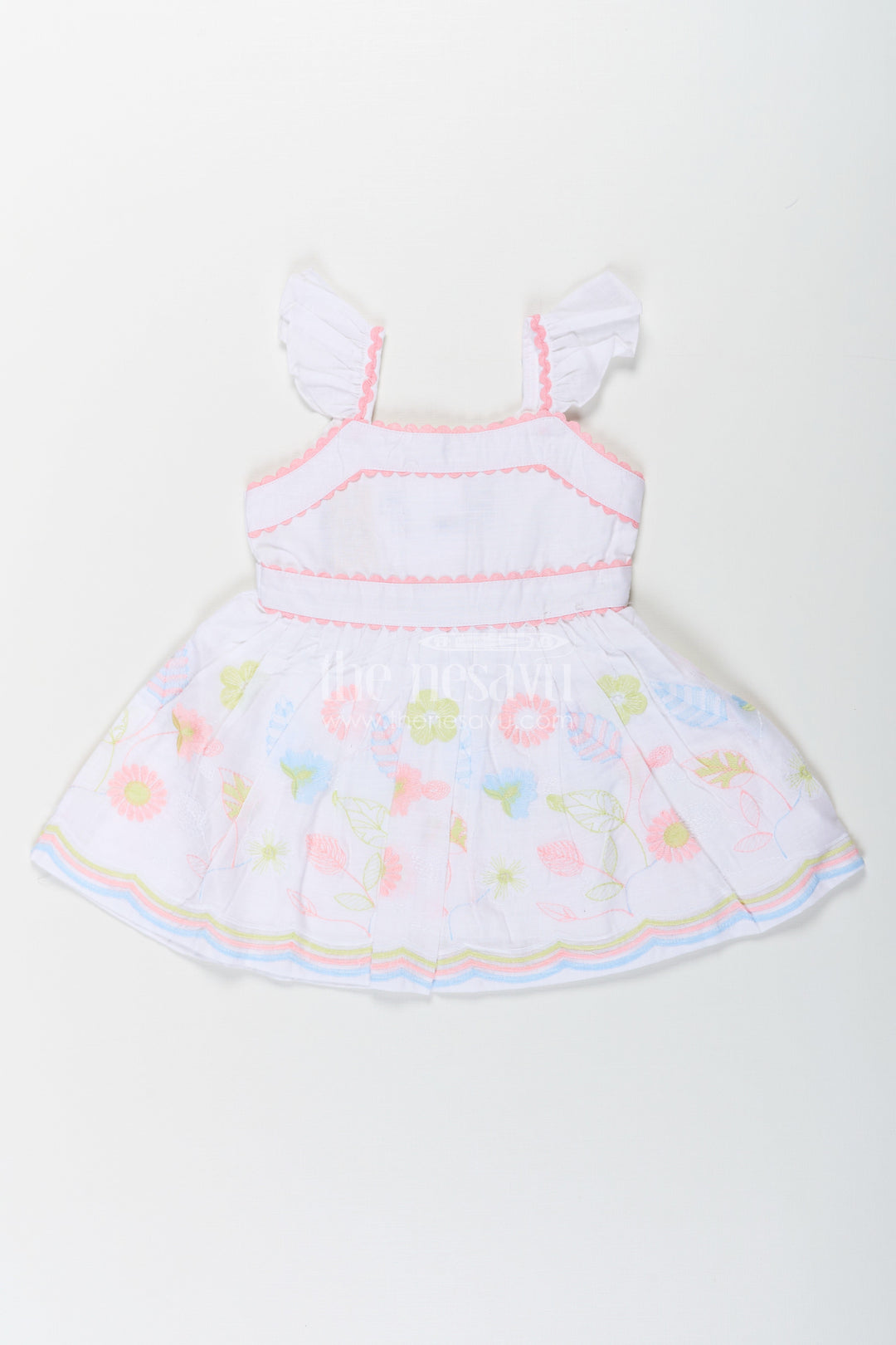 The Nesavu Baby Cotton Frocks Baby Girls Latest Design Frock in White Cotton with Embroidered Floral Hem Nesavu 14 (6M) / White BFJ768A-14 Latest Design Frock Baby Girls White Cotton Embroidered Floral Hem | The Nesavu