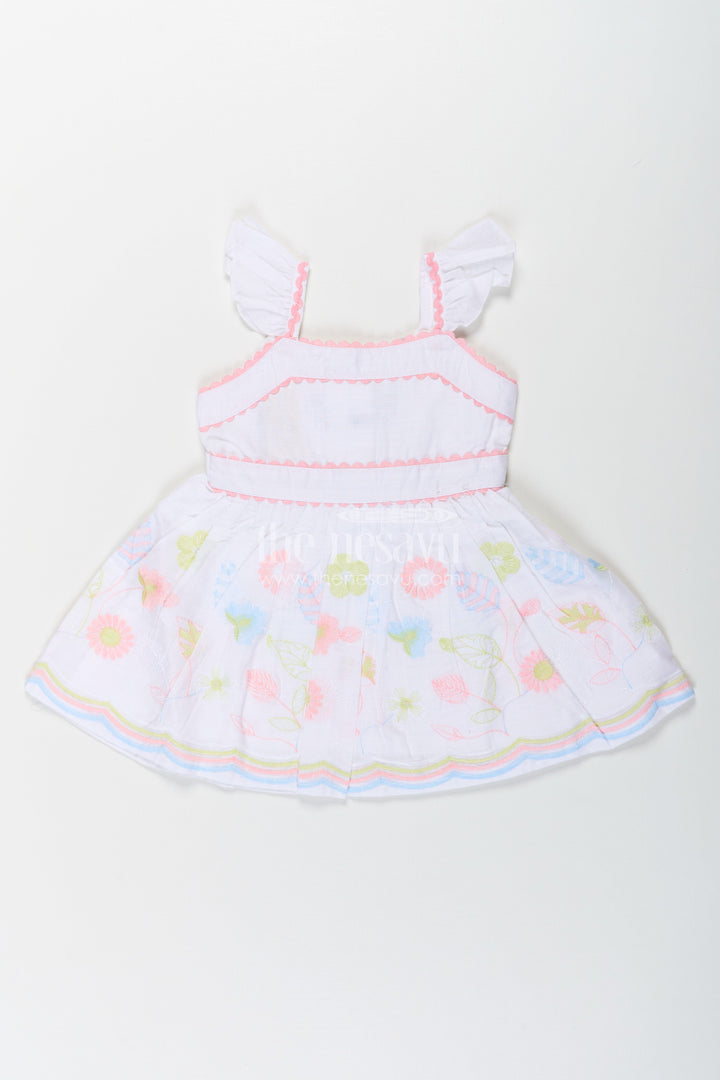 The Nesavu Baby Cotton Frocks Baby Girls Latest Design Frock in White Cotton with Embroidered Floral Hem Nesavu 14 (6M) / White BFJ768A-14 Latest Design Frock Baby Girls White Cotton Embroidered Floral Hem | The Nesavu