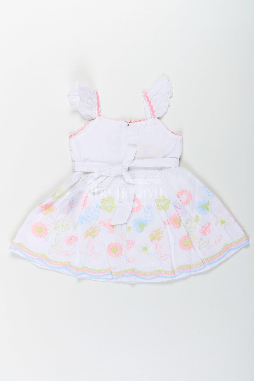 The Nesavu Baby Cotton Frocks Baby Girls Latest Design Frock in White Cotton with Embroidered Floral Hem Nesavu Latest Design Frock Baby Girls White Cotton Embroidered Floral Hem | The Nesavu