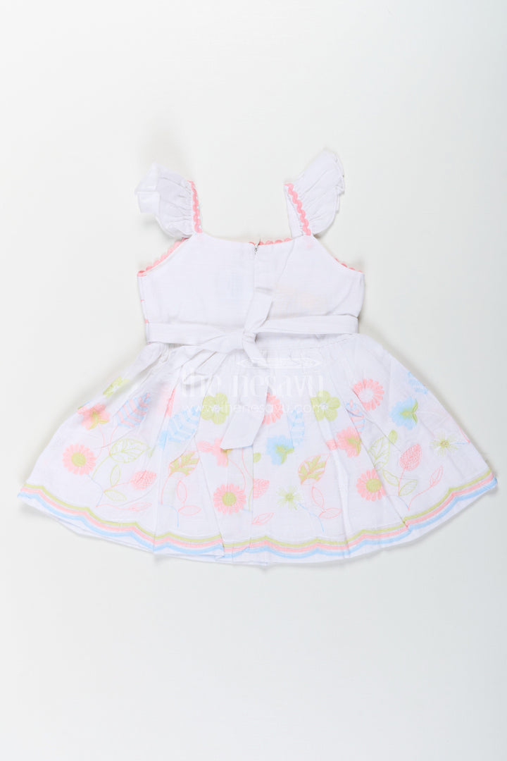 The Nesavu Baby Cotton Frocks Baby Girls Latest Design Frock in White Cotton with Embroidered Floral Hem Nesavu Latest Design Frock Baby Girls White Cotton Embroidered Floral Hem | The Nesavu