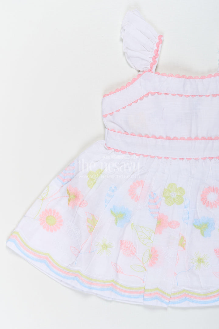 The Nesavu Baby Cotton Frocks Baby Girls Latest Design Frock in White Cotton with Embroidered Floral Hem Nesavu Latest Design Frock Baby Girls White Cotton Embroidered Floral Hem | The Nesavu