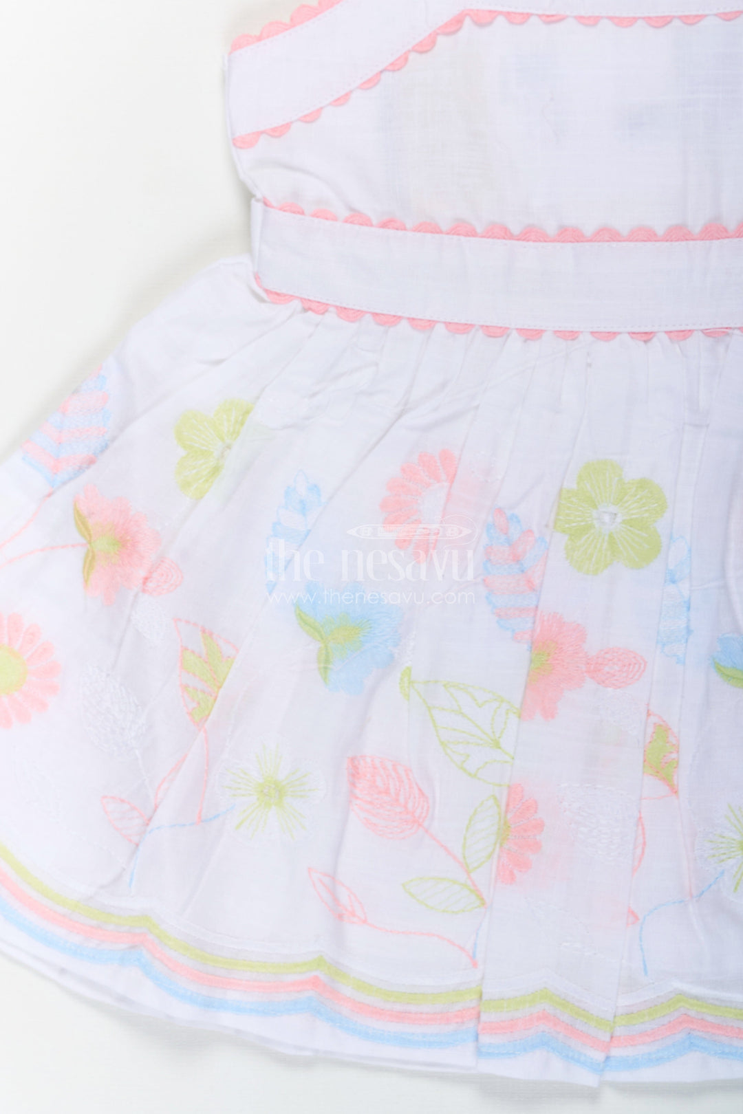 The Nesavu Baby Cotton Frocks Baby Girls Latest Design Frock in White Cotton with Embroidered Floral Hem Nesavu Latest Design Frock Baby Girls White Cotton Embroidered Floral Hem | The Nesavu