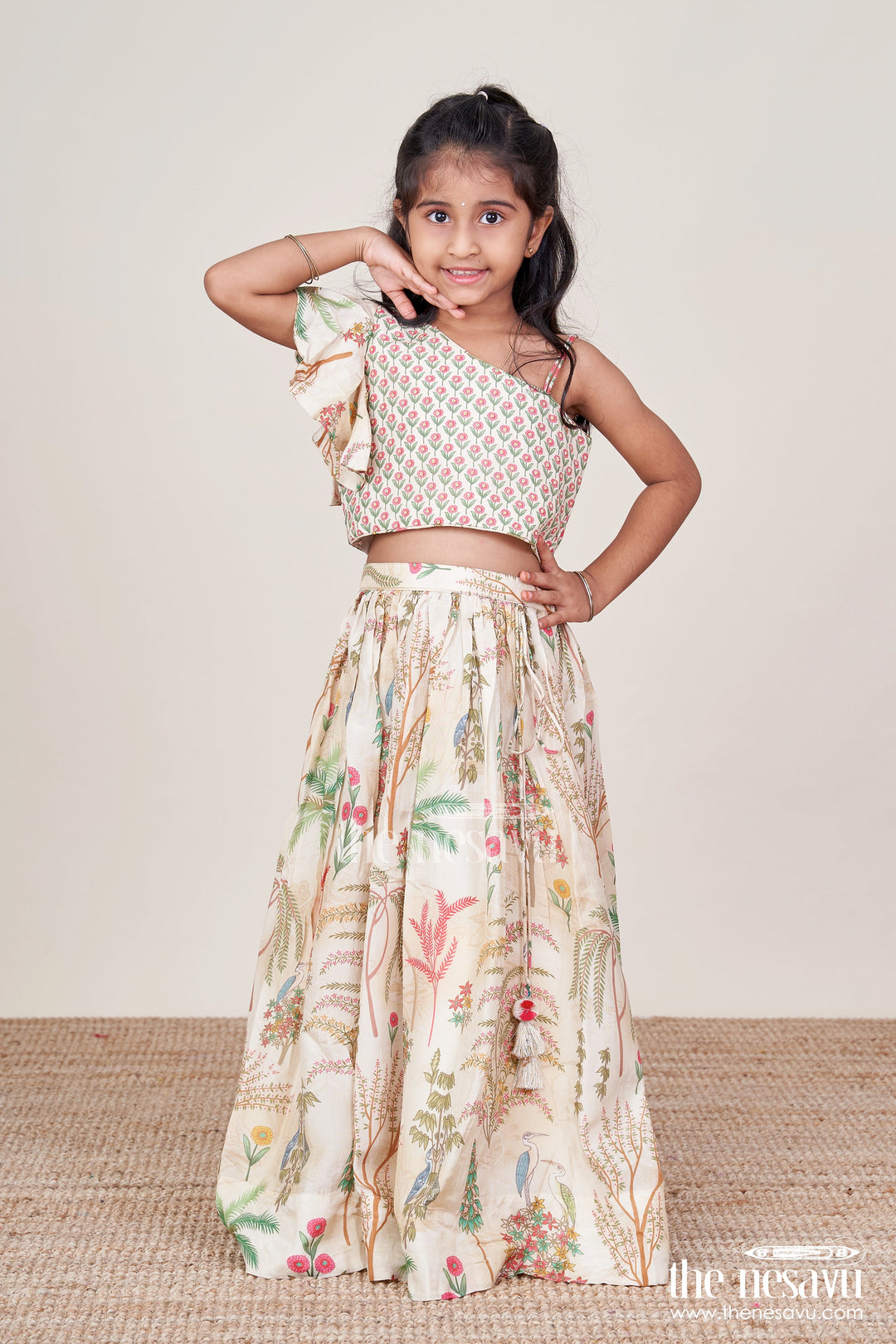 The Nesavu Girls Lehenga Choli Baby Girls Lehenga Choli for Weddings and Festive Functions Nesavu 18 (2Y) / Cream GL794B-18 Nesavu baby girls lehenga choli weddings festive celebrations birthday parties