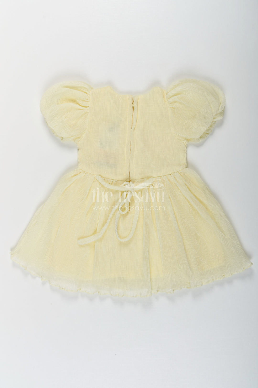 The Nesavu Baby Fancy Frock Baby Girls Light Green Dress in Chinon Chiffon with Puff Sleeves and Magic Sequin Embroidery Nesavu Baby Girls Light Green Dress Chinon Chiffon Sequin Magic Embroidery | The Nesavu