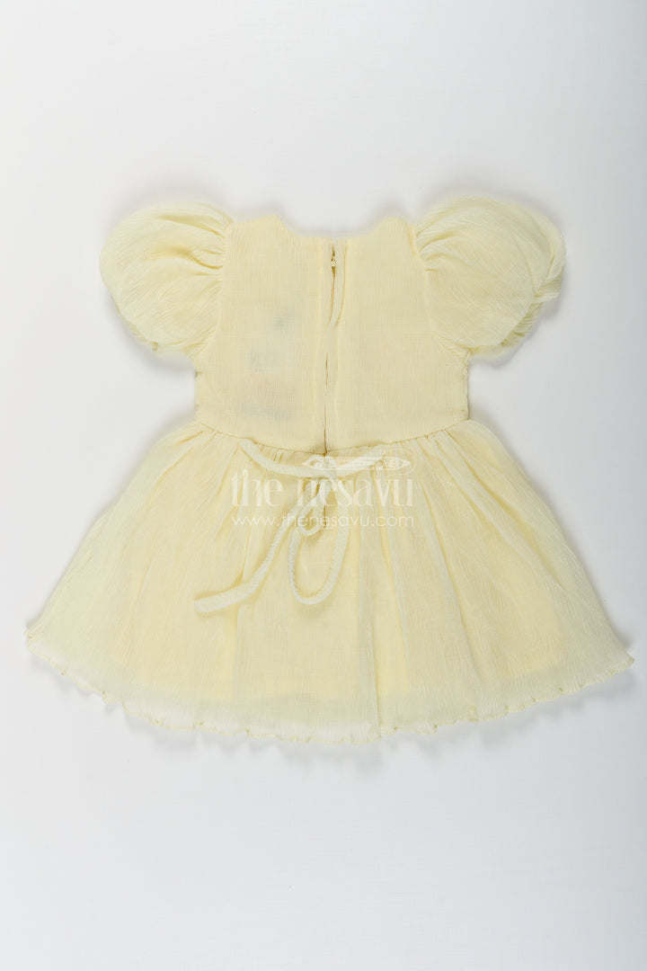 The Nesavu Baby Fancy Frock Baby Girls Light Green Dress in Chinon Chiffon with Puff Sleeves and Magic Sequin Embroidery Nesavu Baby Girls Light Green Dress Chinon Chiffon Sequin Magic Embroidery | The Nesavu