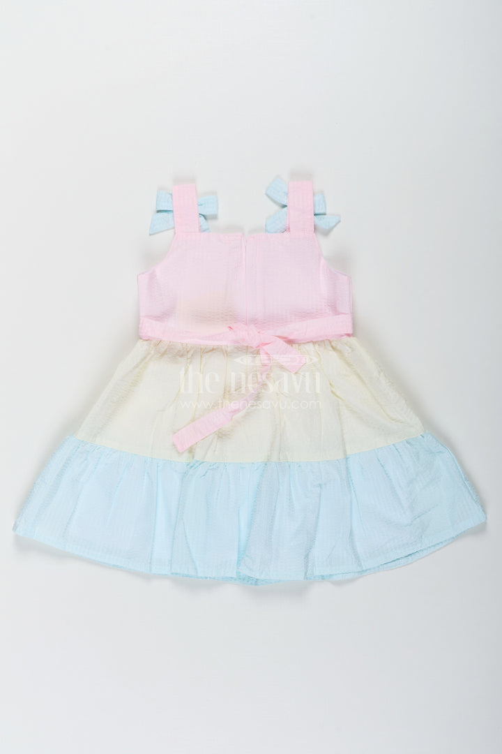 The Nesavu Baby Cotton Frocks Baby Girls Modern Short Frock in Cotton with Pastel Color Blocks and Bow Details Nesavu Baby Girls Modern Short Frock Cotton Pastel Color Blocks Bow Details | The Nesavu