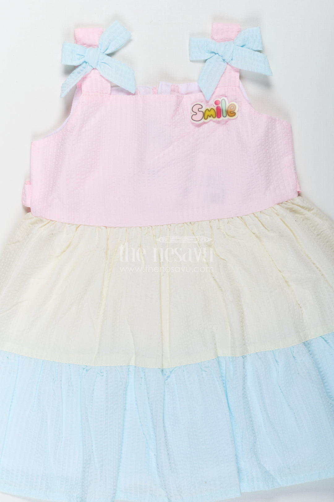 The Nesavu Baby Cotton Frocks Baby Girls Modern Short Frock in Cotton with Pastel Color Blocks and Bow Details Nesavu Baby Girls Modern Short Frock Cotton Pastel Color Blocks Bow Details | The Nesavu