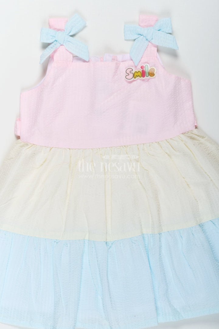 The Nesavu Baby Cotton Frocks Baby Girls Modern Short Frock in Cotton with Pastel Color Blocks and Bow Details Nesavu Baby Girls Modern Short Frock Cotton Pastel Color Blocks Bow Details | The Nesavu