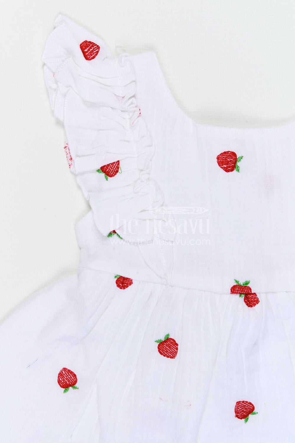 The Nesavu Baby Cotton Frocks Baby Girls Muslin Cotton Embroidered Frock with Cute Strawberry Design Nesavu Nesavu baby girls muslin cotton embroidered frock with strawberry design for summer wear