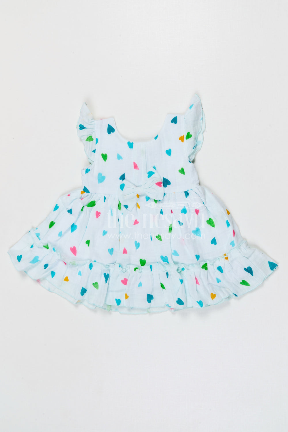 The Nesavu Baby Cotton Frocks Baby Girls Muslin Cotton Floral Printed Frock with Bow Detail Nesavu 14 (6M) / Blue / Muslin Cotton BFJ970B-14 Nesavu baby girls muslin cotton floral printed frock with bow for summer baby wear