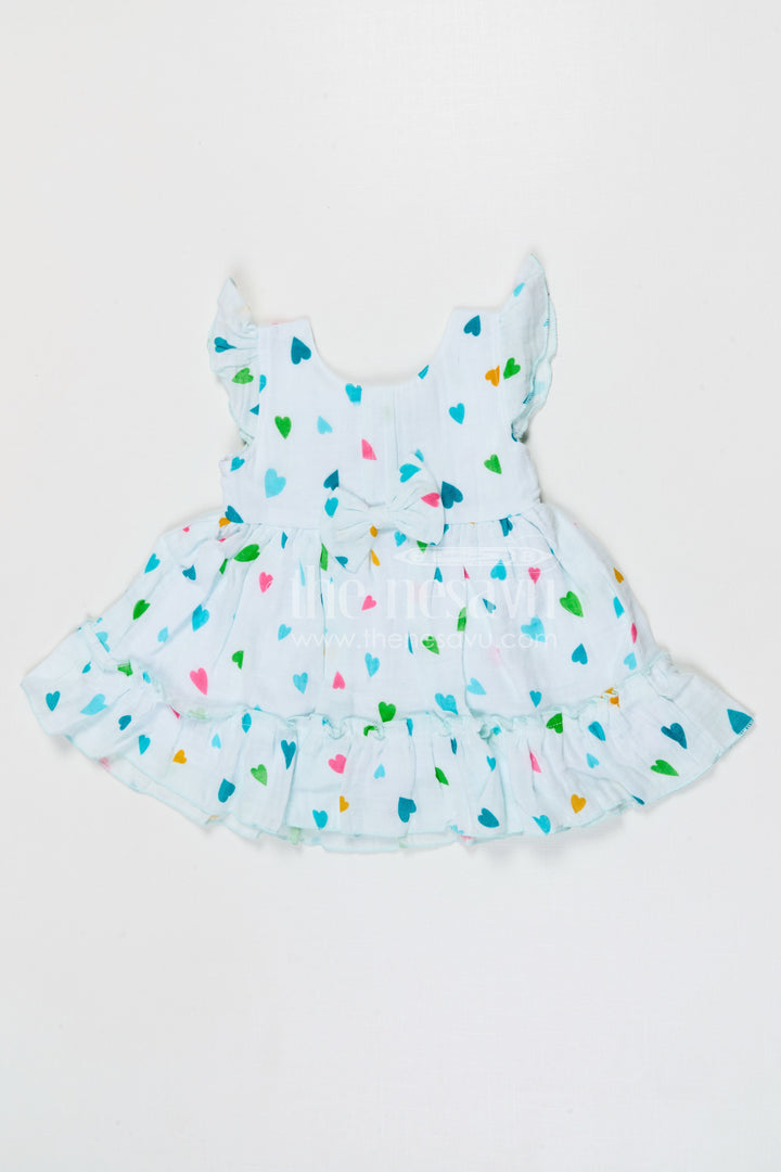 The Nesavu Baby Cotton Frocks Baby Girls Muslin Cotton Floral Printed Frock with Bow Detail Nesavu 14 (6M) / Blue / Muslin Cotton BFJ970B-14 Nesavu baby girls muslin cotton floral printed frock with bow for summer baby wear