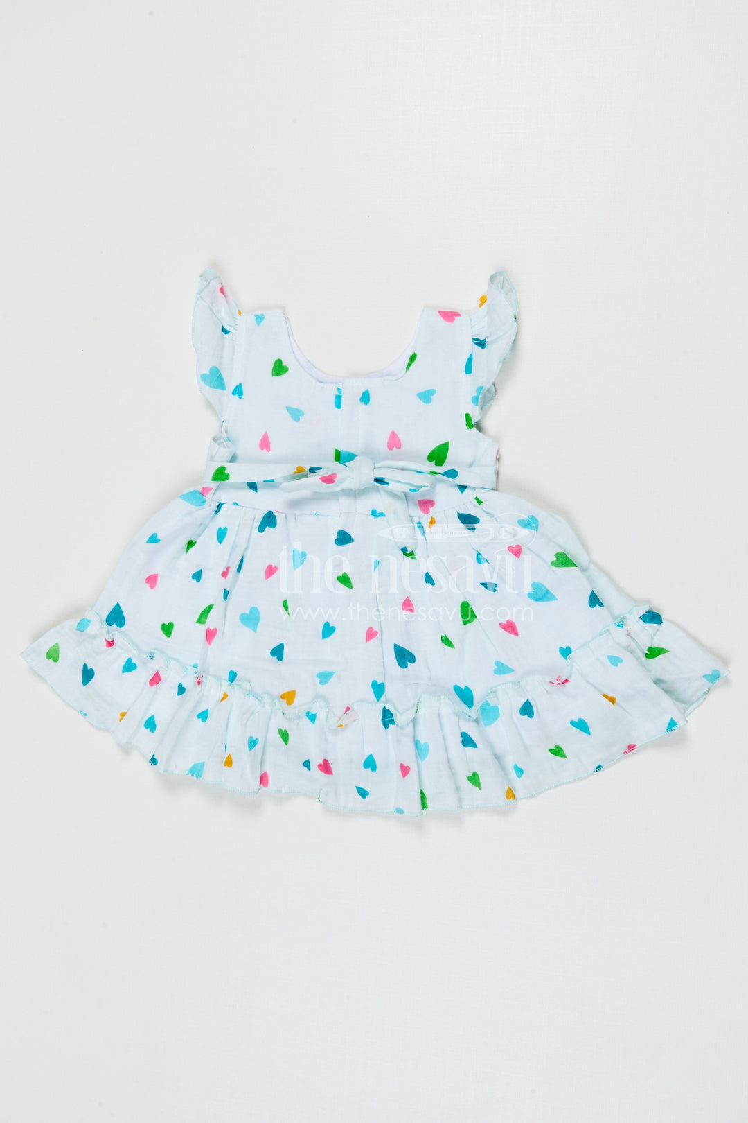 The Nesavu Baby Cotton Frocks Baby Girls Muslin Cotton Floral Printed Frock with Bow Detail Nesavu Nesavu baby girls muslin cotton floral printed frock with bow for summer baby wear