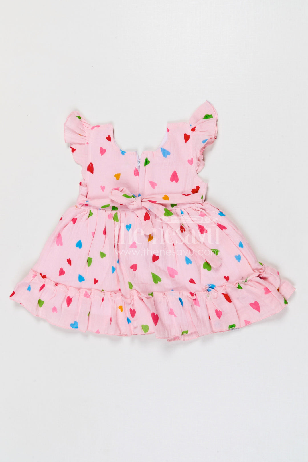 The Nesavu Baby Cotton Frocks Baby Girls Muslin Cotton Heart Print Frock with Bow Detail Nesavu Nesavu baby girls muslin cotton heart printed frock with bow for cute baby fashion