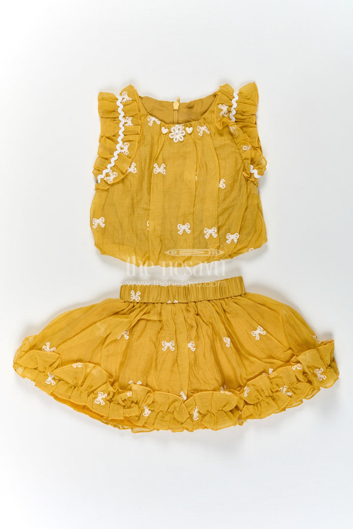 The Nesavu Baby Cotton Frocks Baby Girls Mustard Embroidered Dress with Thread Work and Ruffled Sleeves for Everyday Comfort Nesavu 18 (2Y) / Yellow BFJ763A-18 Baby Girls Mustard Yellow Cotton Embroidered Dress Ruffles Thread Work Details | The Nesavu